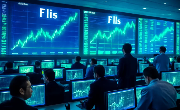 Imagem de uma sala de bolsa vibrante com investidores e telas exibindo gráficos de FIIs, representando rascunho automático de análise financeira.