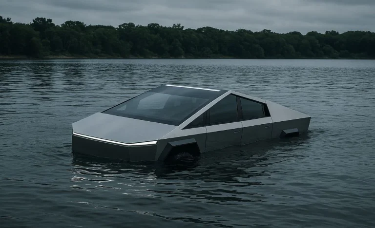 Tesla Cybertruck Afunda em Lago Texas: Motorista Testava ‘Modo de Travessia’ e Acaba Detido